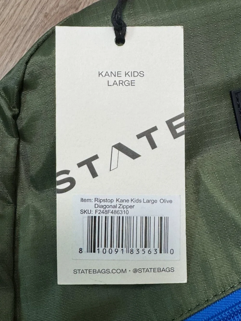 STATE Ripstop Kane Kids Double Pocket LARGE Backpack Olive Green Diagonal Zipper